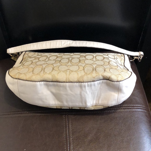 COACH Ivory Neutral C Logo Fabric Top Handle Top Zipper Leather Trim Bag - Picture 6 of 15